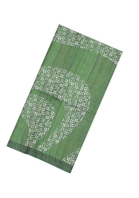 Green Printed Synthetic Tussar Silk Saree With Zari Checks Motifs For Women