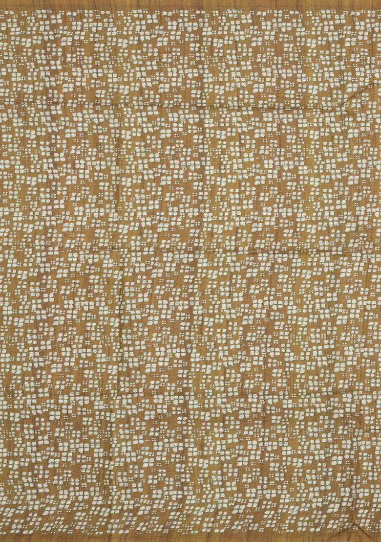Mustard Printed Synthetic Tussar Silk Saree With Zari Checks Motifs For Women - Indya