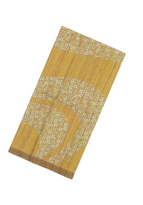 Mustard Printed Synthetic Tussar Silk Saree With Zari Checks Motifs For Women