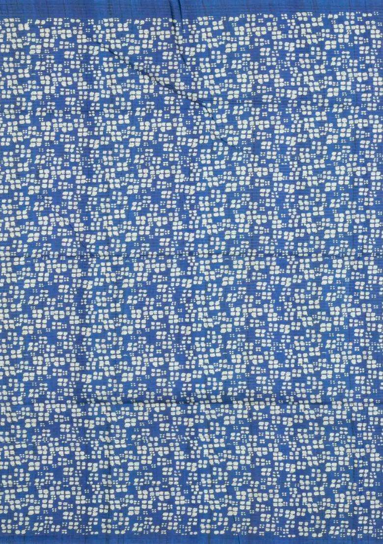 Blue Printed Synthetic Tussar Silk Saree With Zari Checks Motifs For Women - Indya