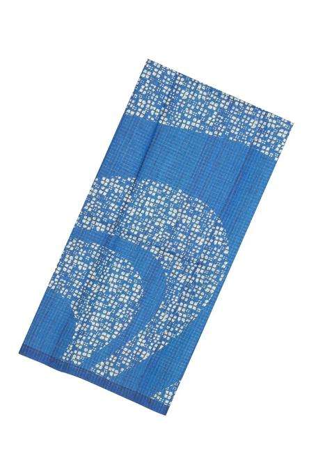 Blue Printed Synthetic Tussar Silk Saree With Zari Checks Motifs For Women