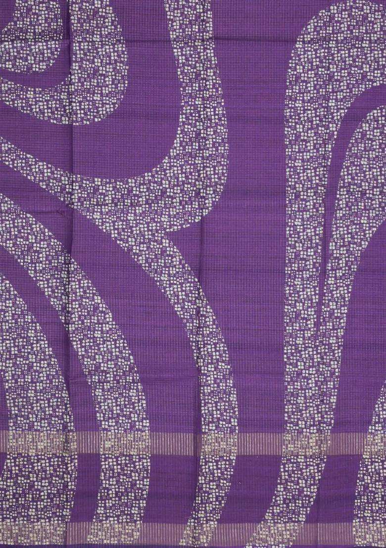 Lilac Printed Synthetic Tussar Silk Saree With Zari Checks Motifs For Women - Indya