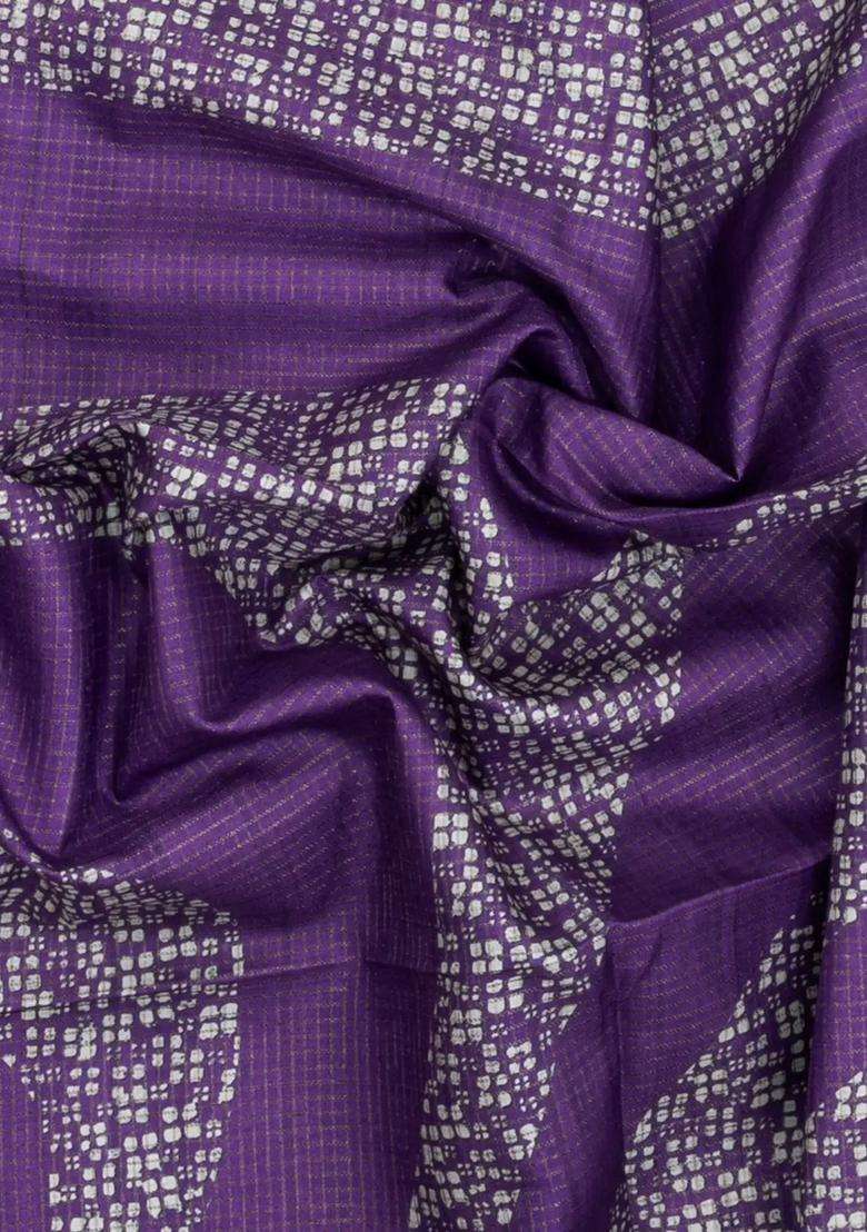 Lilac Printed Synthetic Tussar Silk Saree With Zari Checks Motifs For Women - Indya