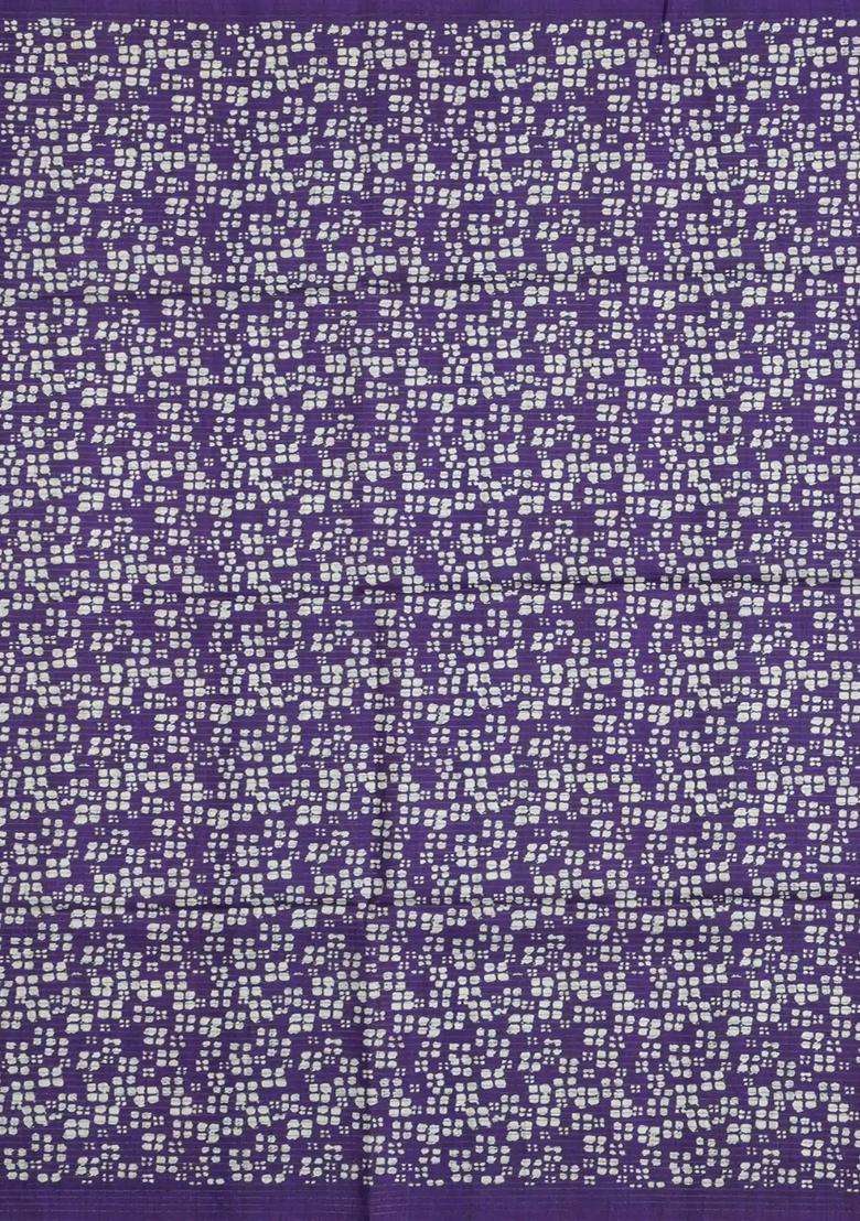 Lilac Printed Synthetic Tussar Silk Saree With Zari Checks Motifs For Women - Indya