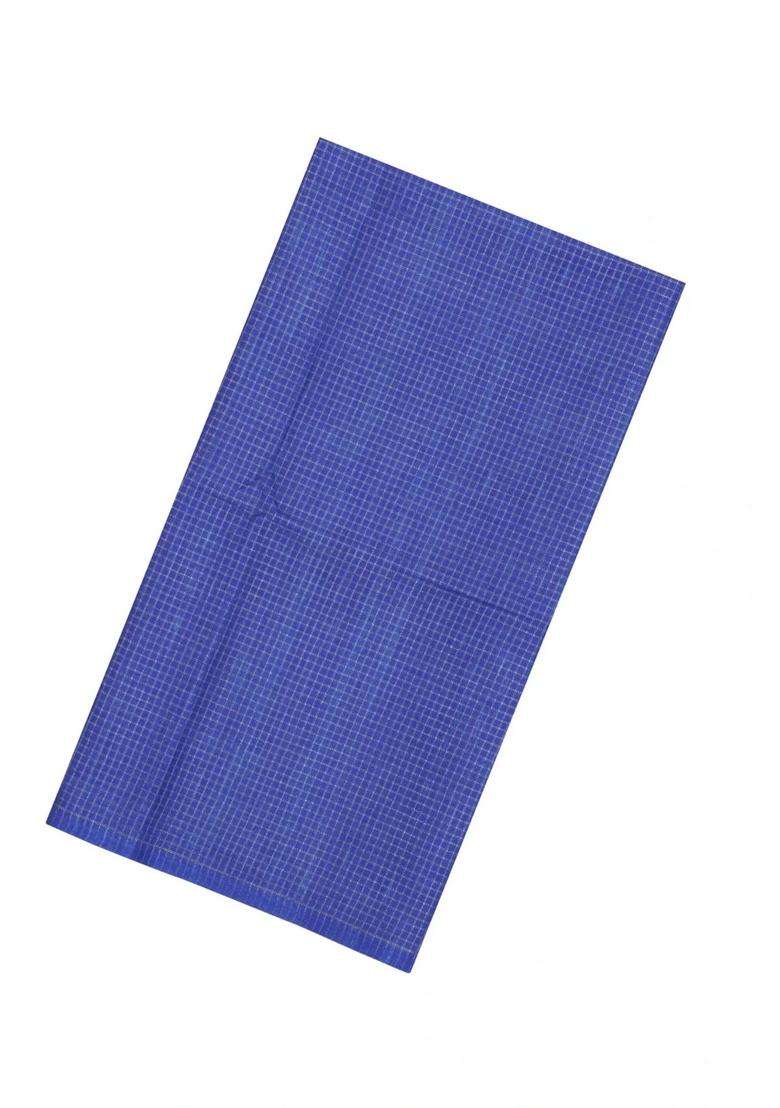 Indigo Printed Synthetic Tussar Silk Saree With Zari Checks Contrast Pallu For Women - Indya