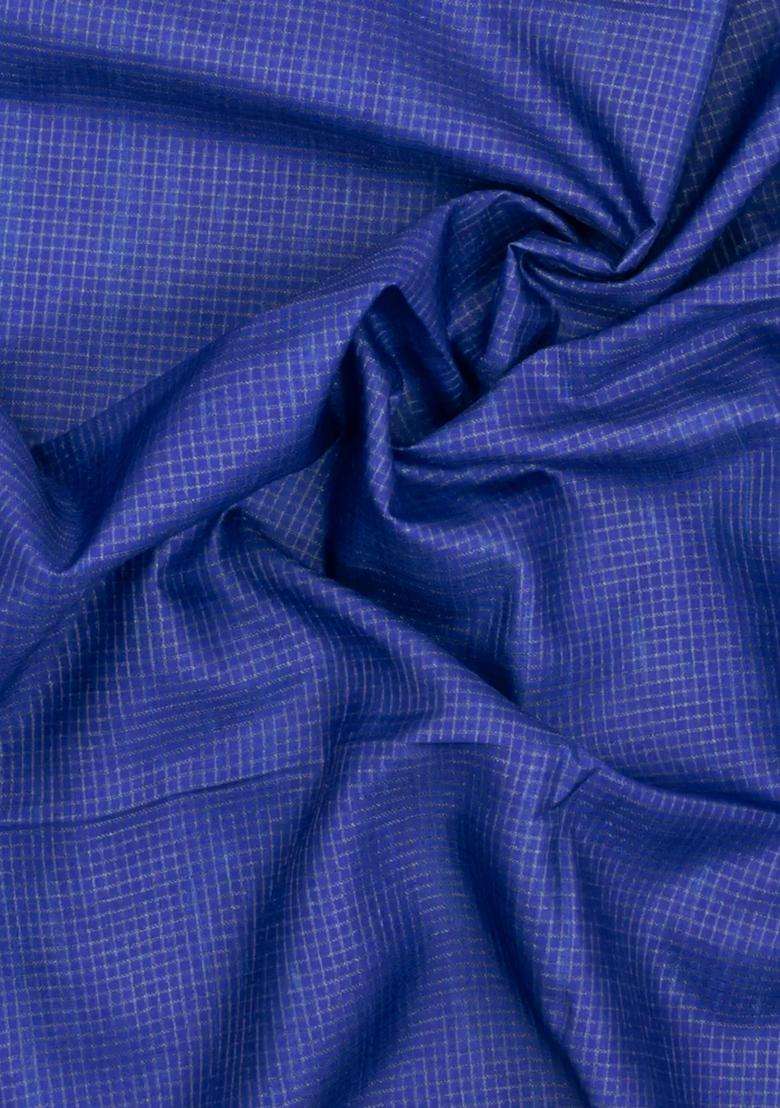Indigo Printed Synthetic Tussar Silk Saree With Zari Checks Contrast Pallu For Women - Indya