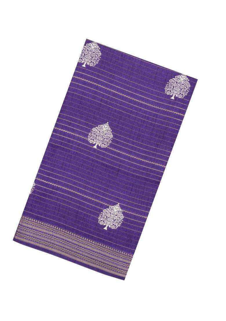 Purple Printed Synthetic Dola Silk Saree With Zari Stripes Border For Women - Indya