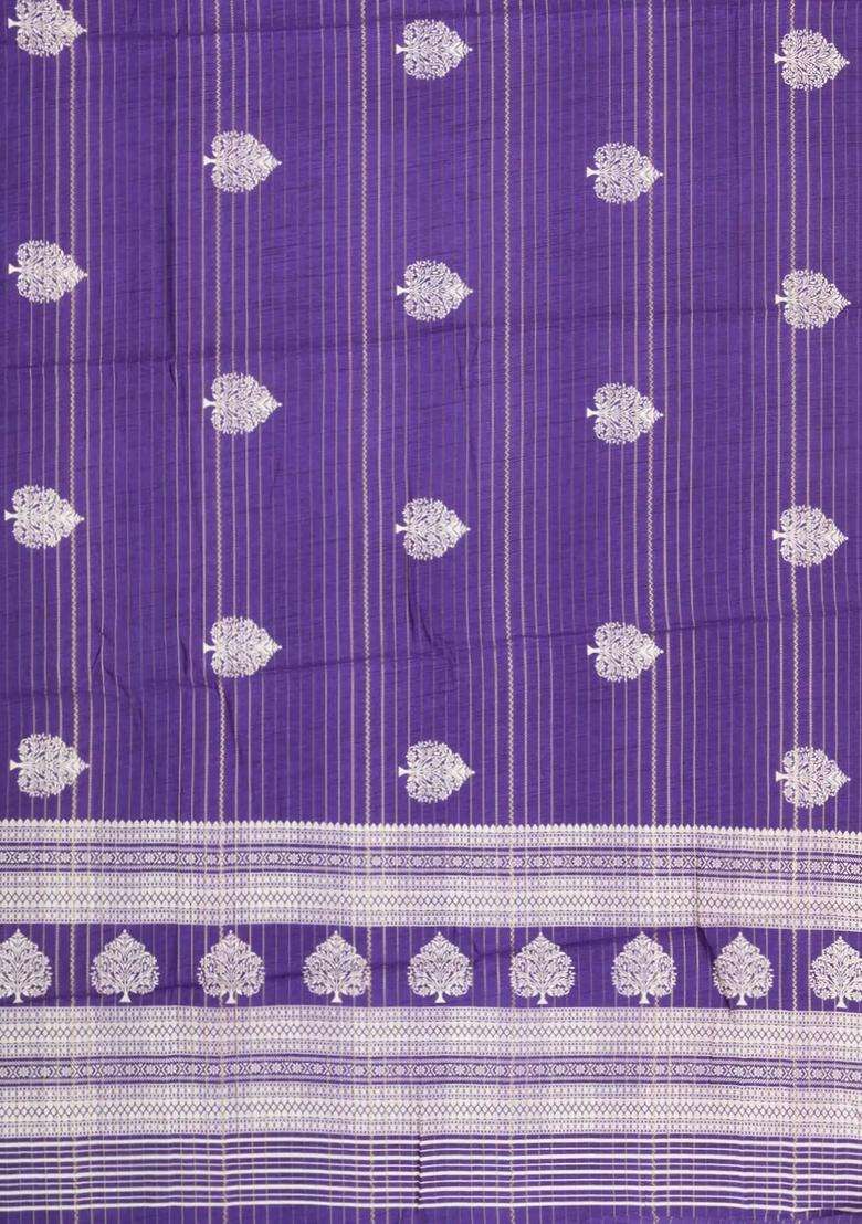 Purple Printed Synthetic Dola Silk Saree With Zari Stripes Border For Women - Indya