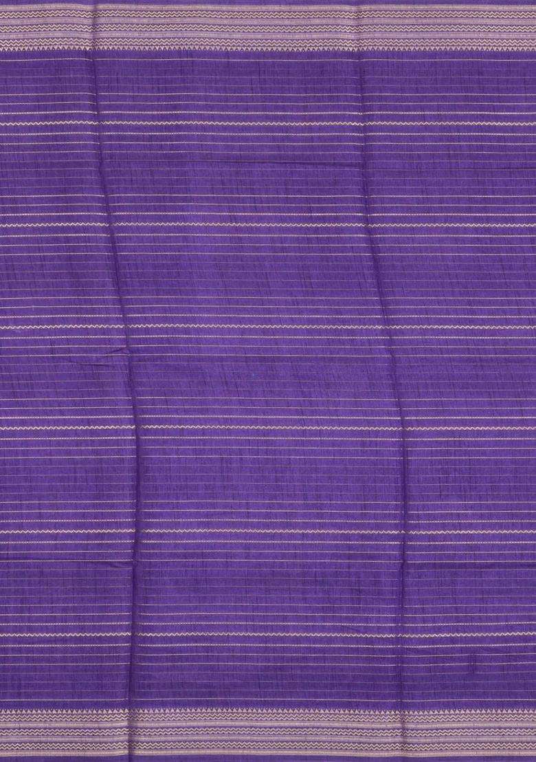 Purple Printed Synthetic Dola Silk Saree With Zari Stripes Border For Women - Indya