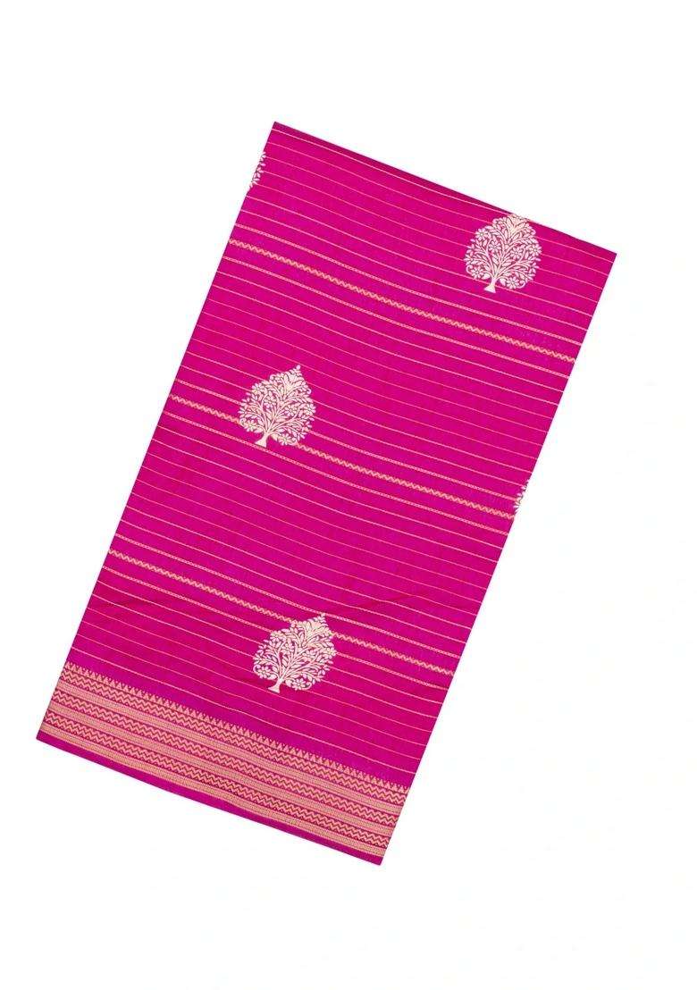 Hot Pink Printed Synthetic Dola Silk Saree With Zari Stripes Border For Women - Indya