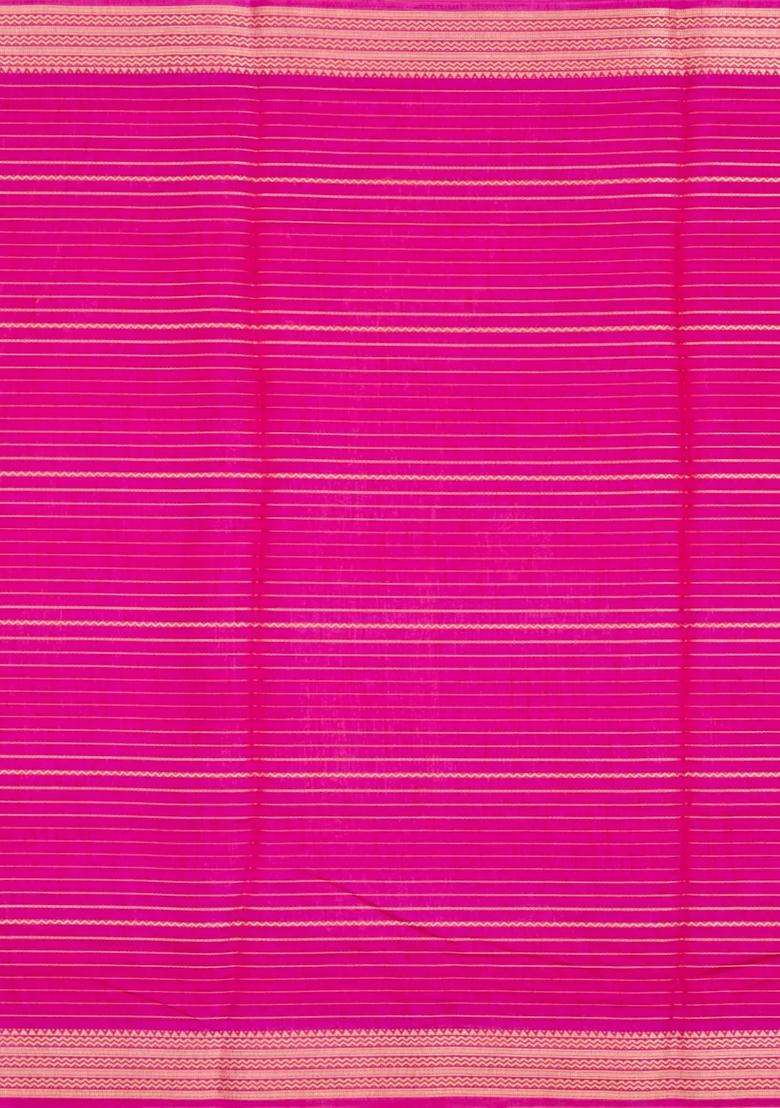 Hot Pink Printed Synthetic Dola Silk Saree With Zari Stripes Border For Women - Indya