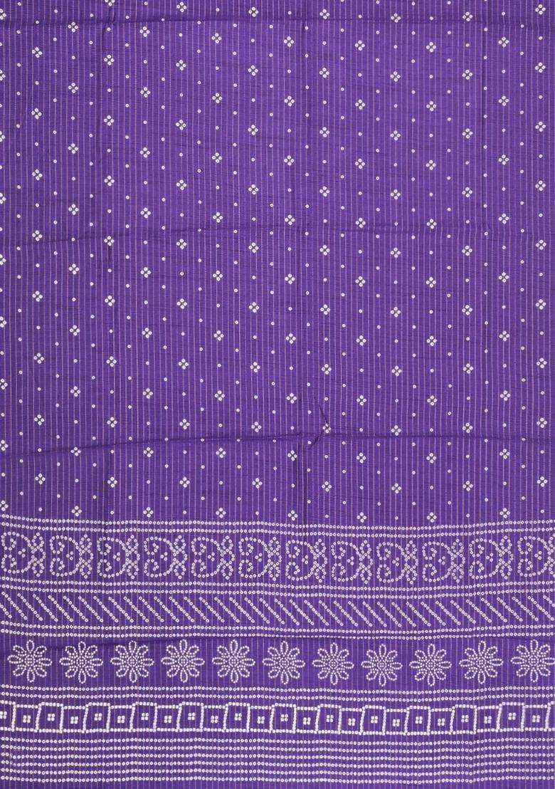 Purple Printed Synthetic Dola Silk Saree With Zari Stripes Border For Women - Indya