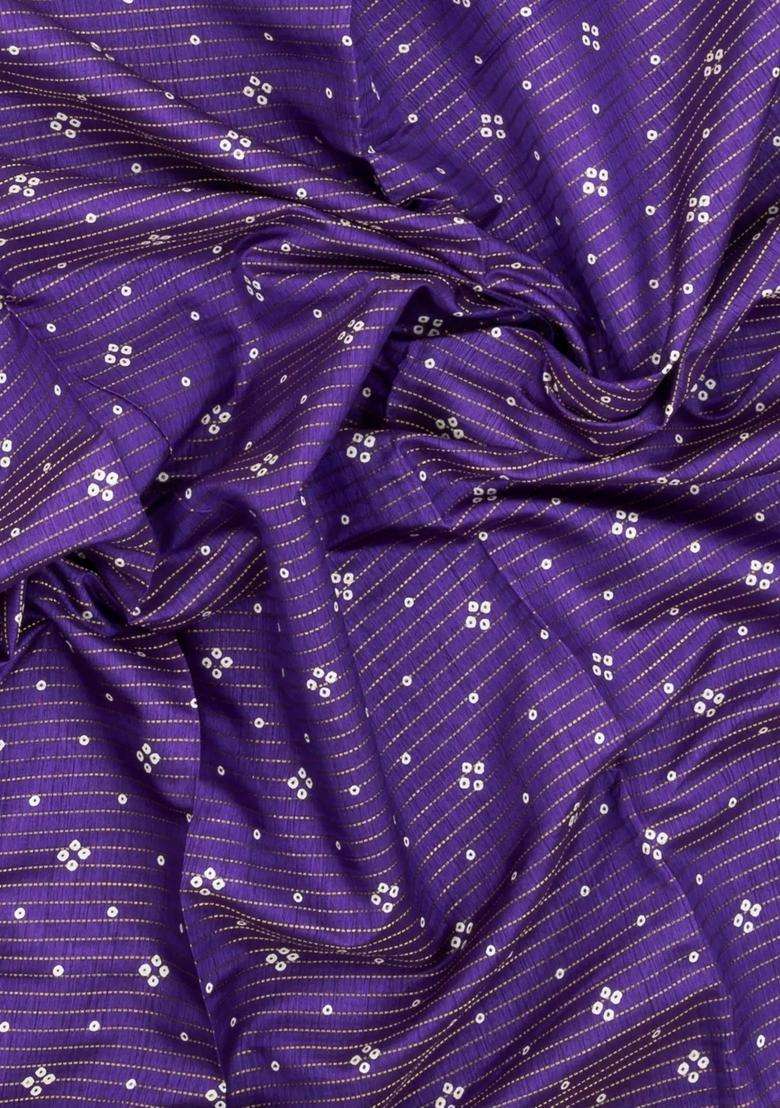 Purple Printed Synthetic Dola Silk Saree With Zari Stripes Border For Women - Indya