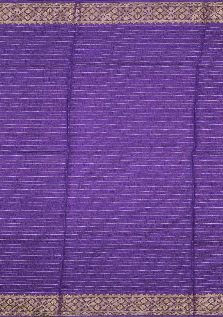 Purple Printed Synthetic Dola Silk Saree With Zari Stripes Border For Women - Indya
