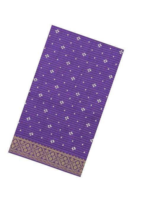 Purple Printed Synthetic Dola Silk Saree With Zari Stripes Border For Women