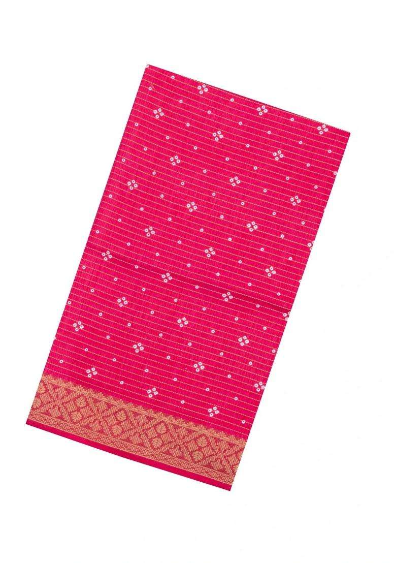 Red Printed Synthetic Dola Silk Saree With Zari Stripes Border For Women - Indya