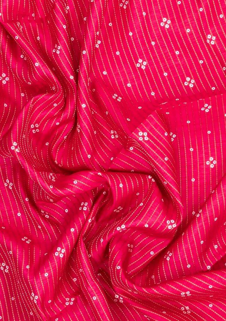 Red Printed Synthetic Dola Silk Saree With Zari Stripes Border For Women - Indya