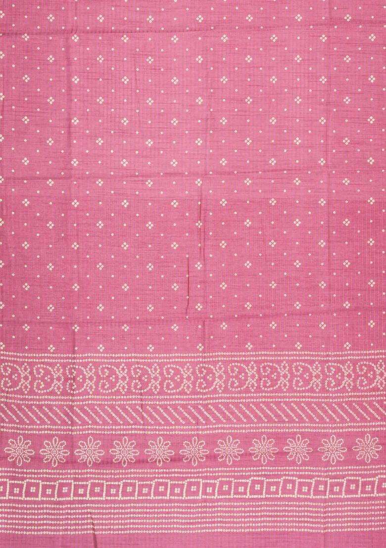 Baby Pink Printed Synthetic Dola Silk Saree With Zari Stripes Border For Women - Indya