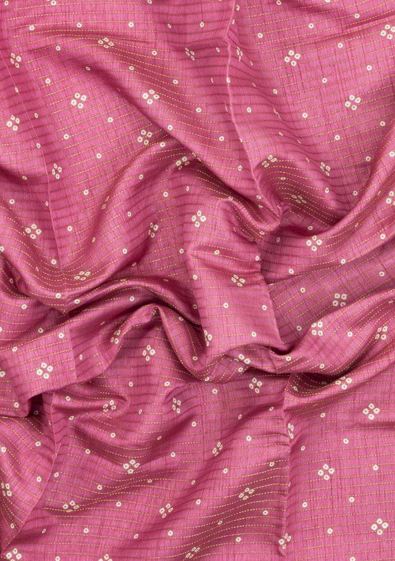 Baby Pink Printed Synthetic Dola Silk Saree With Zari Stripes Border For Women - Indya