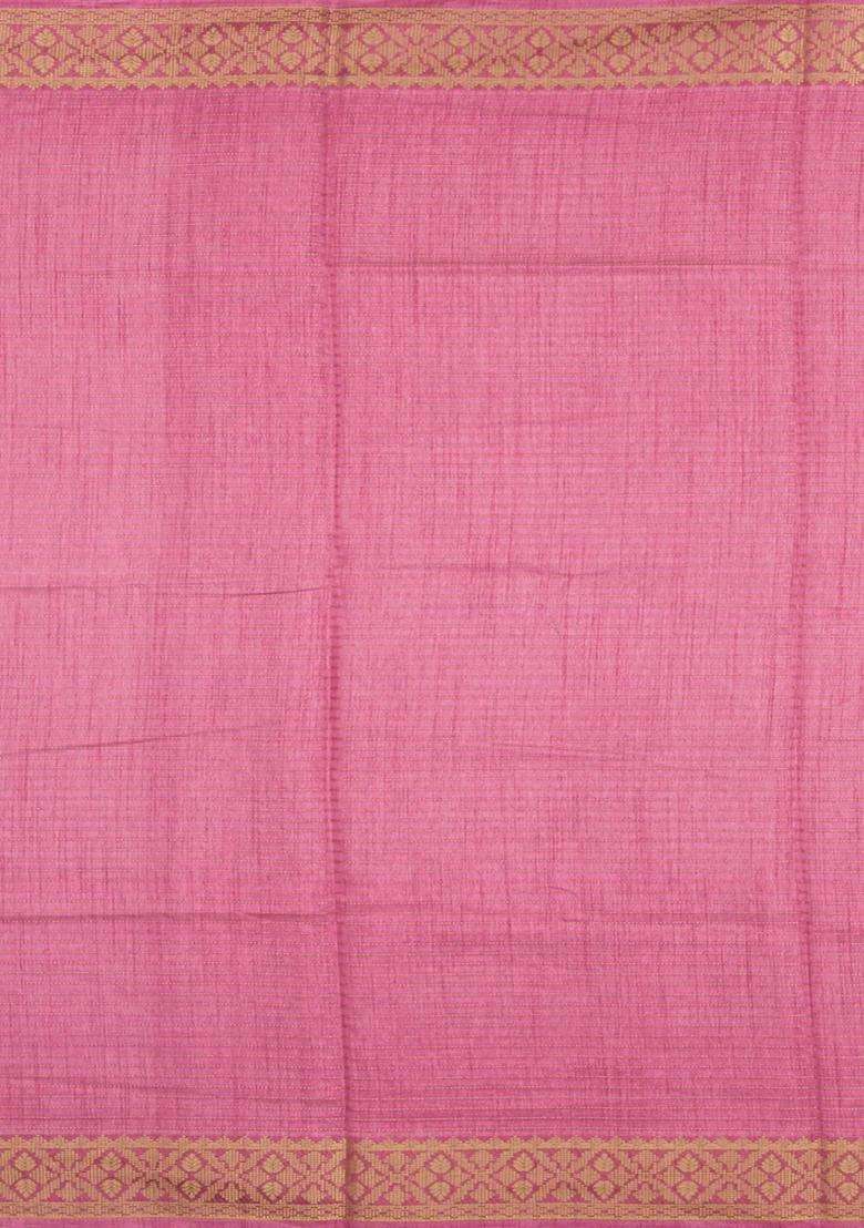 Baby Pink Printed Synthetic Dola Silk Saree With Zari Stripes Border For Women - Indya