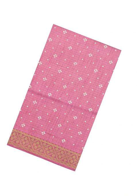 Baby Pink Printed Synthetic Dola Silk Saree With Zari Stripes Border For Women