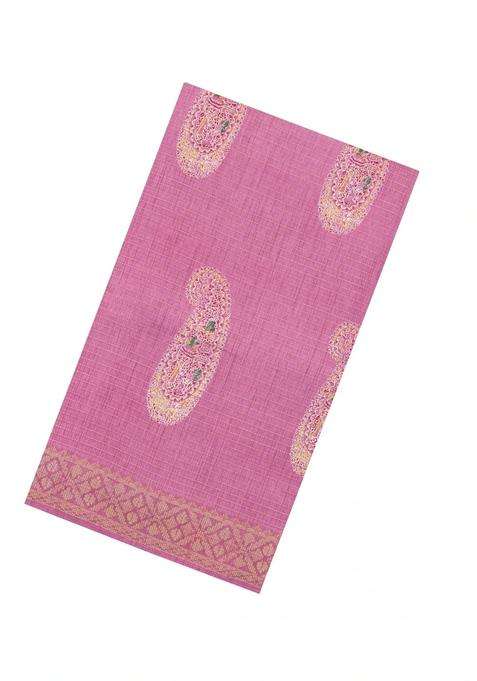 Dusty Pink Printed Synthetic Dola Silk Saree With Zari Stripes Border For Women
