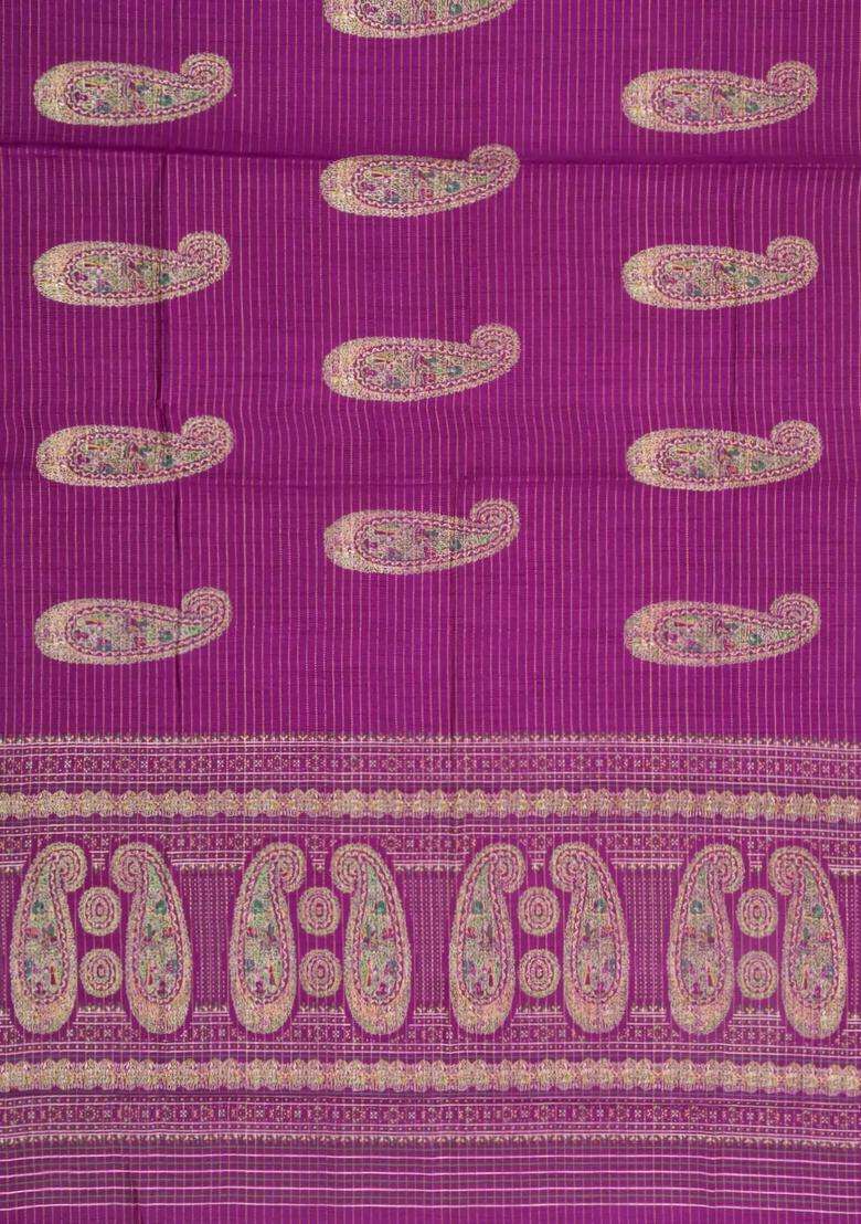 Magenta Printed Synthetic Dola Silk Saree With Zari Stripes Border For Women - Indya