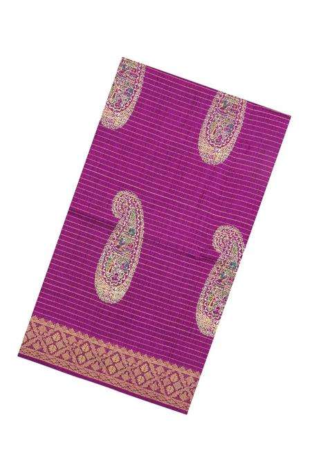 Magenta Printed Synthetic Dola Silk Saree With Zari Stripes Border For Women
