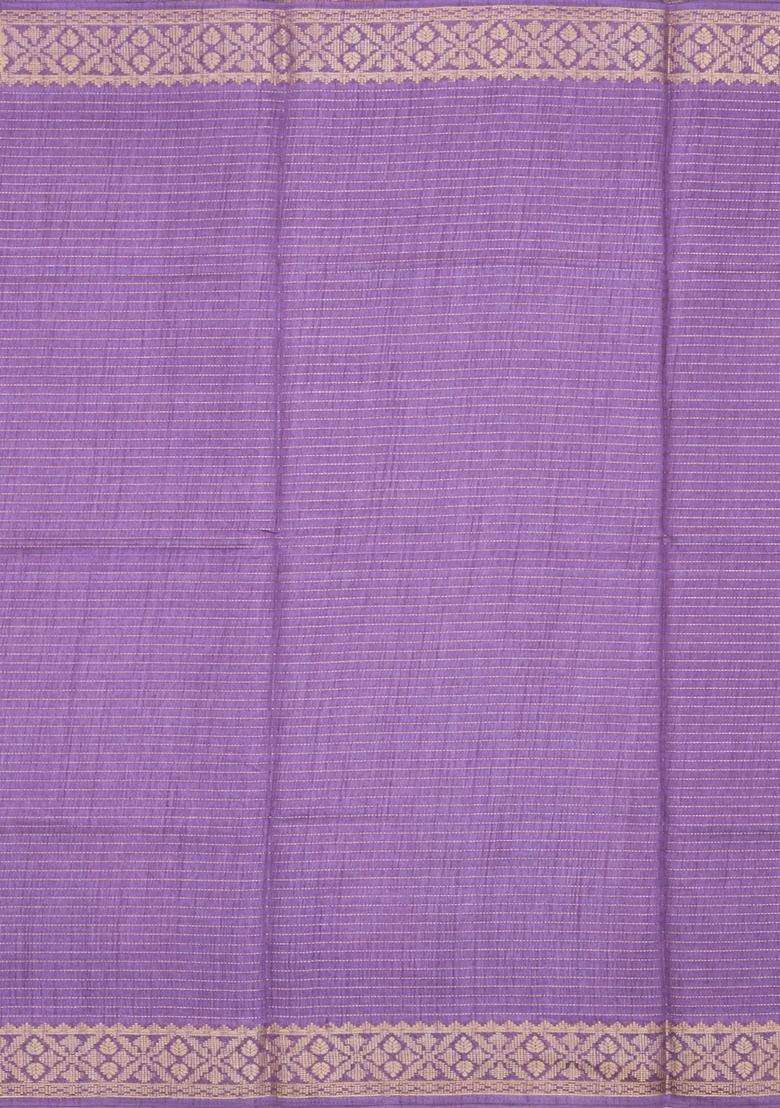 Lavander Lavender Printed Synthetic Dola Silk Saree With Zari Stripes Border For Women - Indya