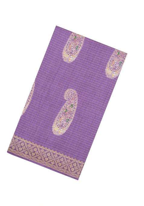Lavander Lavender Printed Synthetic Dola Silk Saree With Zari Stripes Border For Women