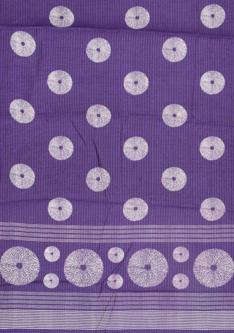 Violet Printed Synthetic Dola Silk Saree With Zari Stripes Border For Women - Indya