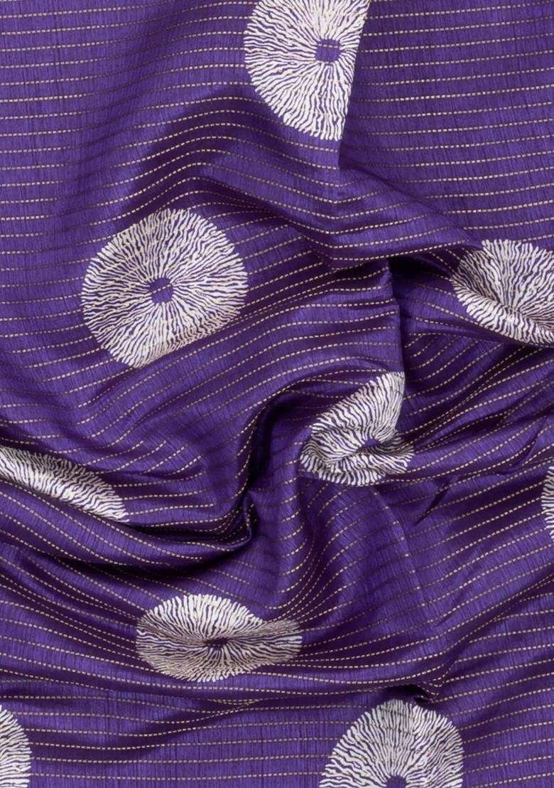 Violet Printed Synthetic Dola Silk Saree With Zari Stripes Border For Women - Indya