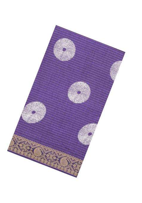 Violet Printed Synthetic Dola Silk Saree With Zari Stripes Border For Women