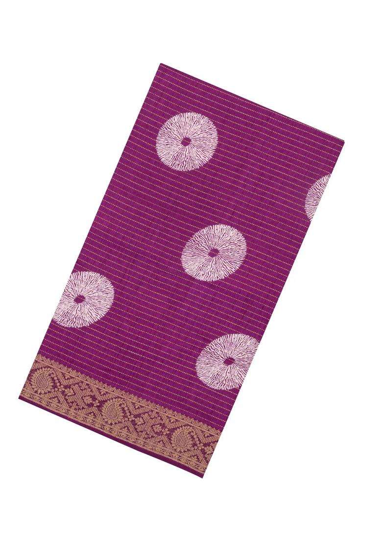 Magenta Printed Synthetic Dola Silk Saree With Zari Stripes Border For Women - Indya