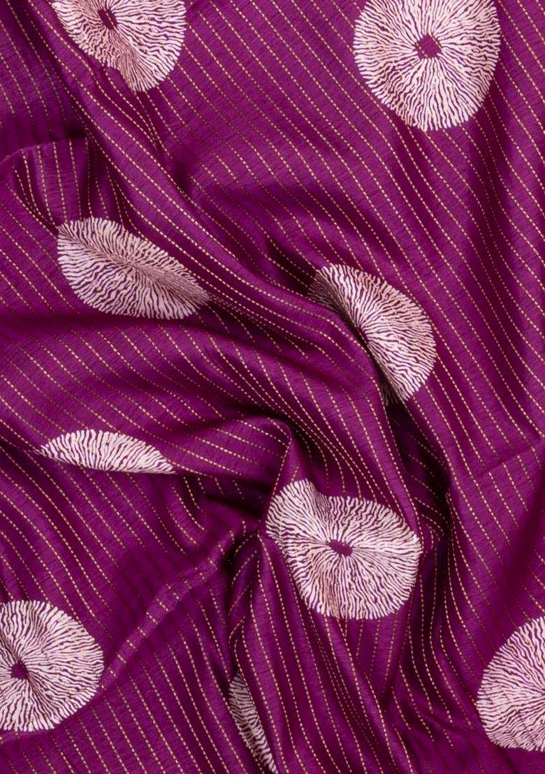 Magenta Printed Synthetic Dola Silk Saree With Zari Stripes Border For Women - Indya