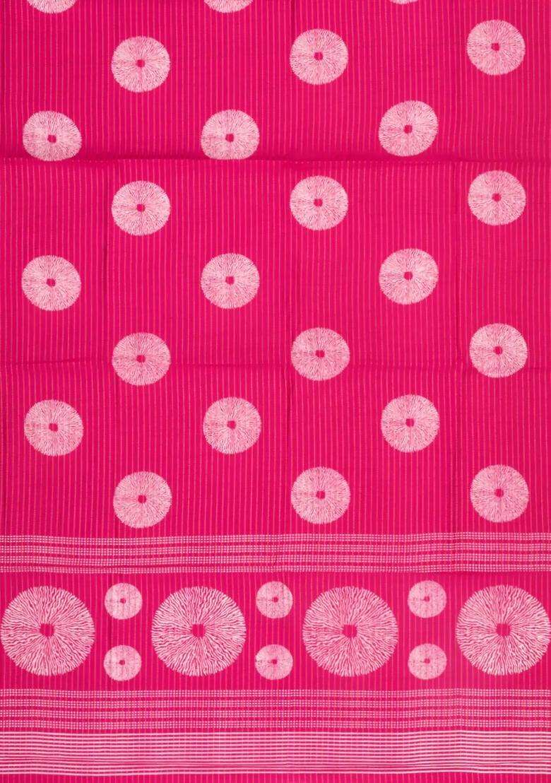Pink Printed Synthetic Dola Silk Saree With Zari Stripes Border For Women - Indya