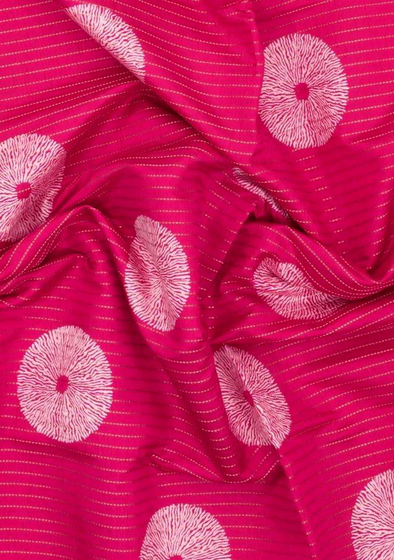 Pink Printed Synthetic Dola Silk Saree With Zari Stripes Border For Women - Indya
