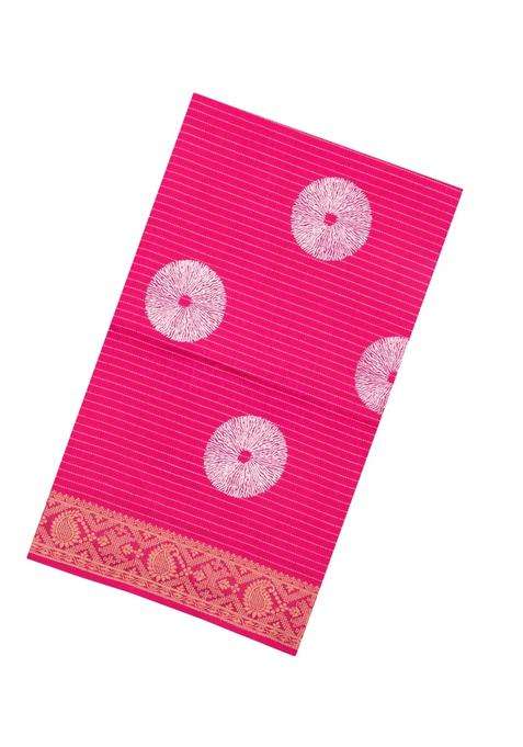 Pink Printed Synthetic Dola Silk Saree With Zari Stripes Border For Women