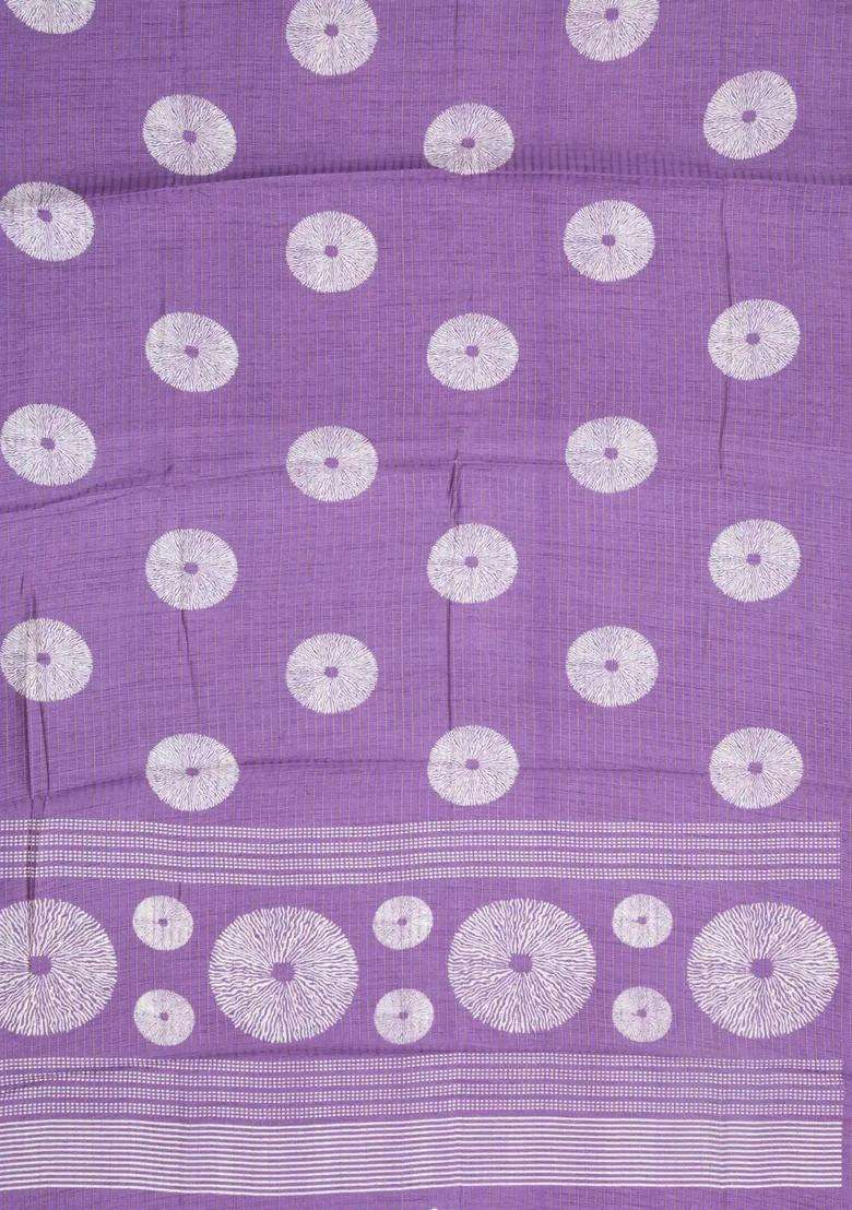 Lavander Lavender Printed Synthetic Dola Silk Saree With Zari Stripes Border For Women - Indya