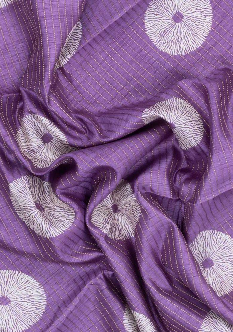 Lavander Lavender Printed Synthetic Dola Silk Saree With Zari Stripes Border For Women - Indya