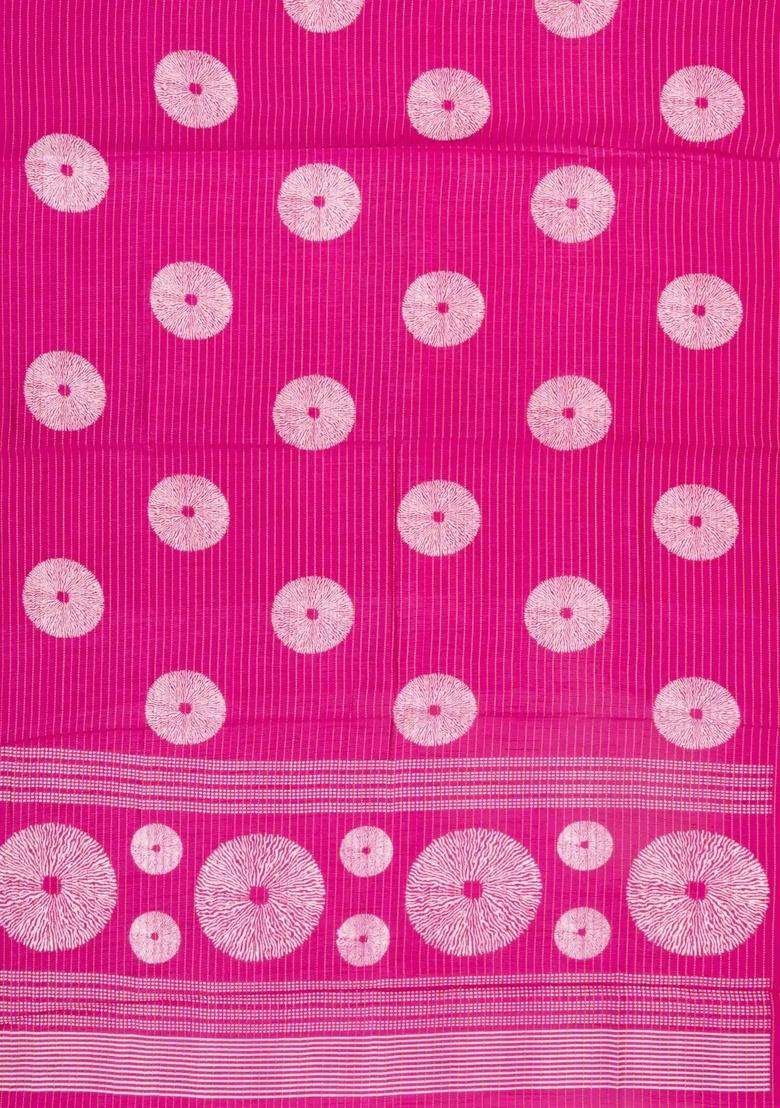 Pink Printed Synthetic Dola Silk Saree With Zari Stripes Border For Women - Indya