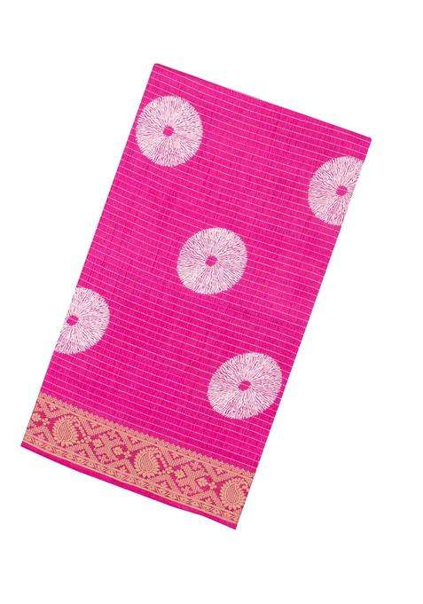 Pink Printed Synthetic Dola Silk Saree With Zari Stripes Border For Women