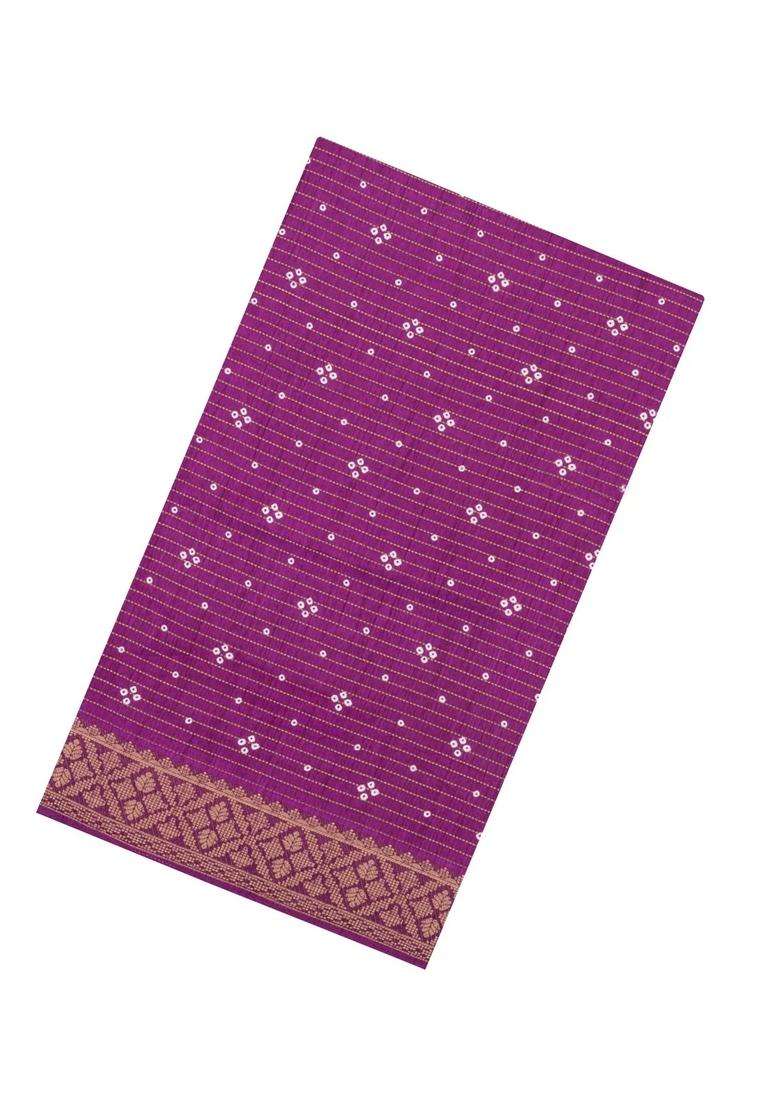 Magenta Printed Synthetic Dola Silk Saree With Zari Stripes Border For Women - Indya