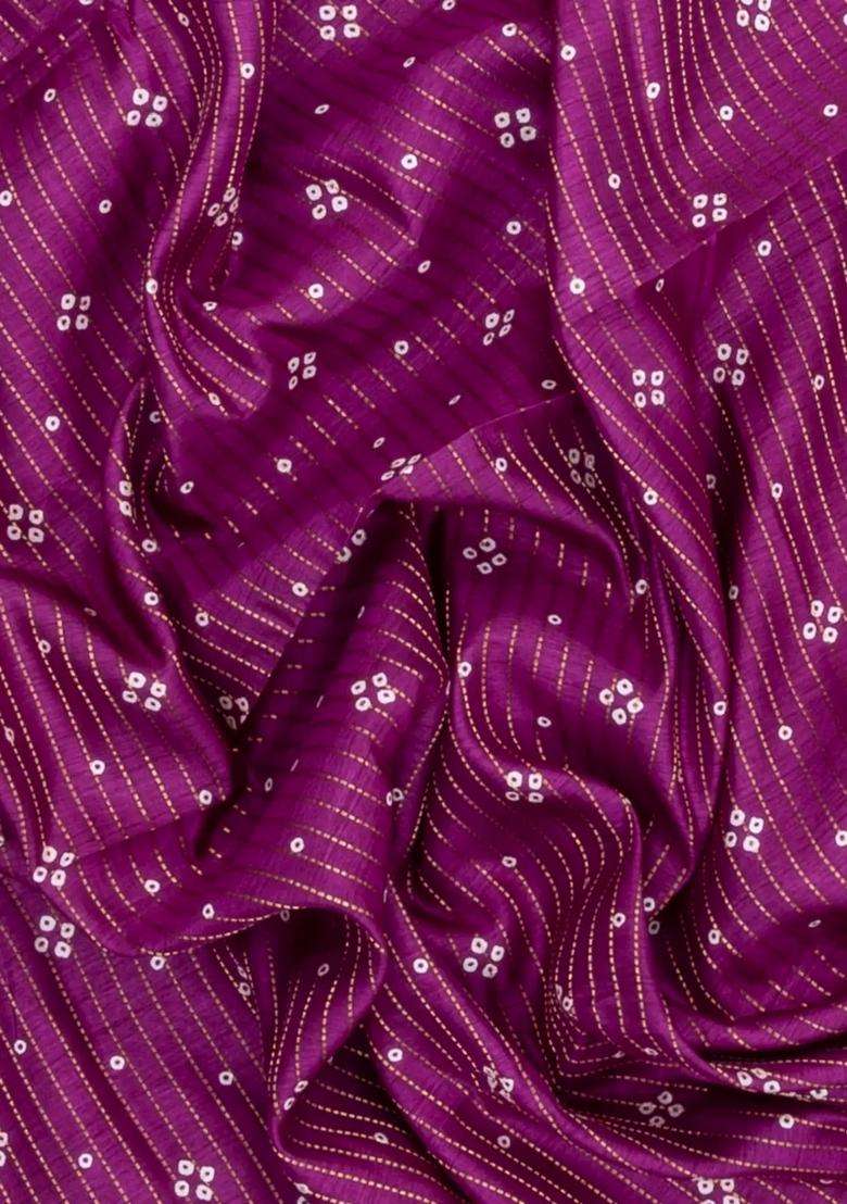 Magenta Printed Synthetic Dola Silk Saree With Zari Stripes Border For Women - Indya