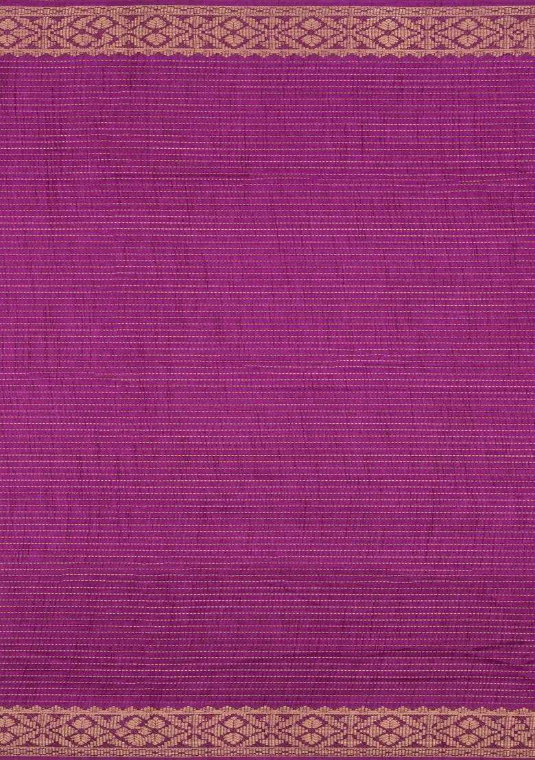 Magenta Printed Synthetic Dola Silk Saree With Zari Stripes Border For Women - Indya