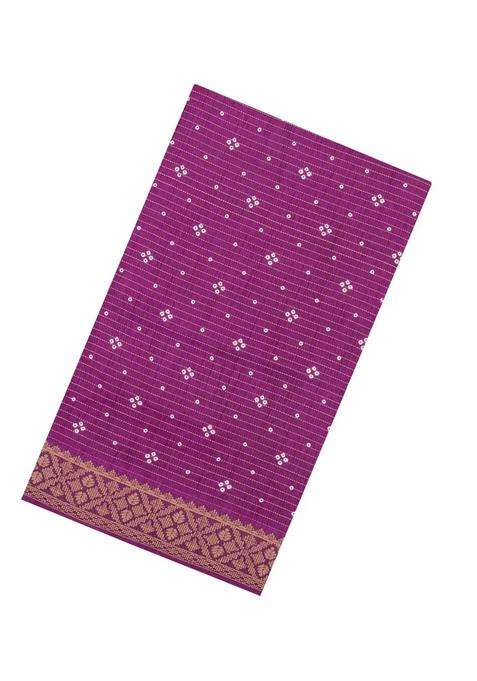 Magenta Printed Synthetic Dola Silk Saree With Zari Stripes Border For Women