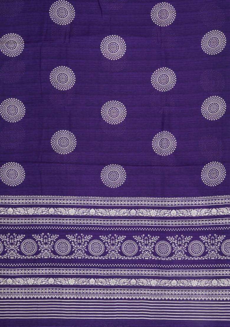 Violet Printed Synthetic Dola Silk Saree With Zari Border For Women - Indya