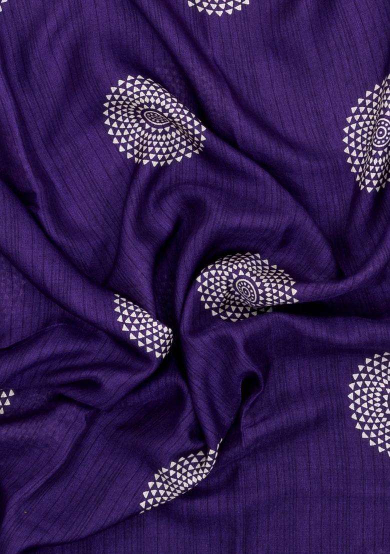 Violet Printed Synthetic Dola Silk Saree With Zari Border For Women - Indya