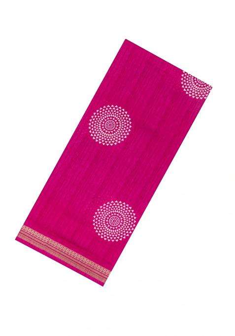 Hot Pink Printed Synthetic Dola Silk Saree With Zari Border For Women