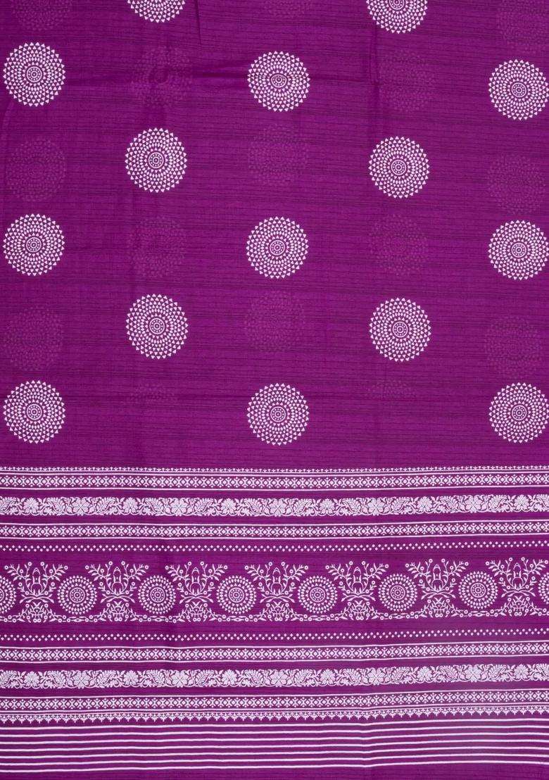 Magenta Mgenta Printed Synthetic Dola Silk Saree With Zari Border For Women - Indya